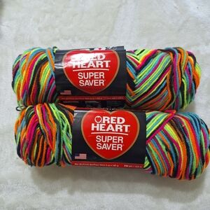 Red Heart Super Saver BLACKLIGHT Yarn Lot of 2 Same Dye Lot Discontinued Neon